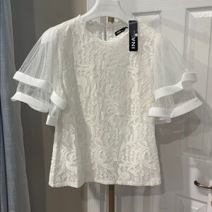 Elegant White Lace Blouse Sz M